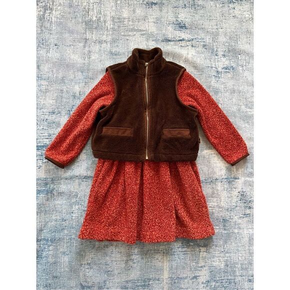 Vintage Lago & Rosie's Red Orange Dress With Matching Brown Vest Large - Picture 1 of 12